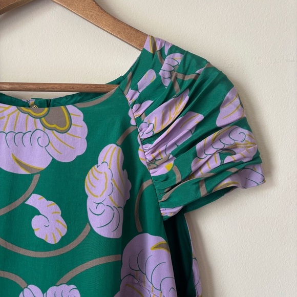 Tibi Jade Silk Floral Shift Dress 8 Green Purple - Picture 3 of 10